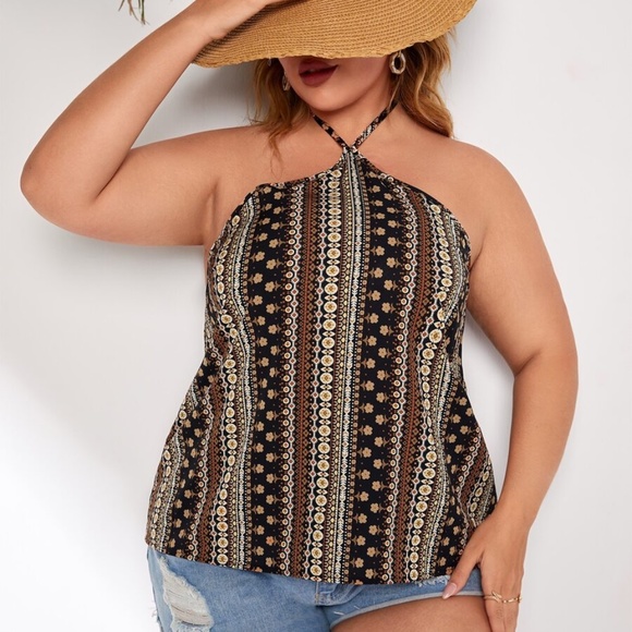 Boho Floral print Halter Tank Top - Picture 5 of 6